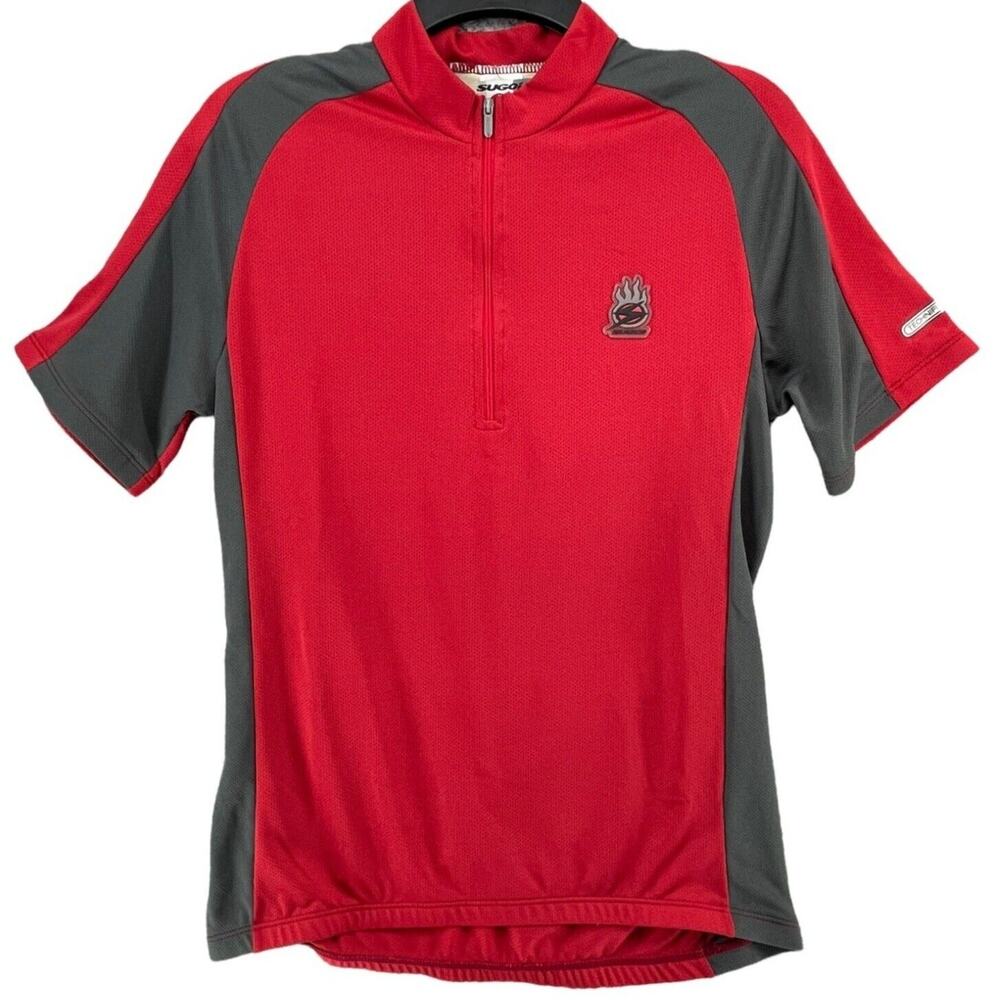 Sugoi Cycling Shirt‎ Mens M Red Gray Technifine Mesh Half Zip Pullover Pockets